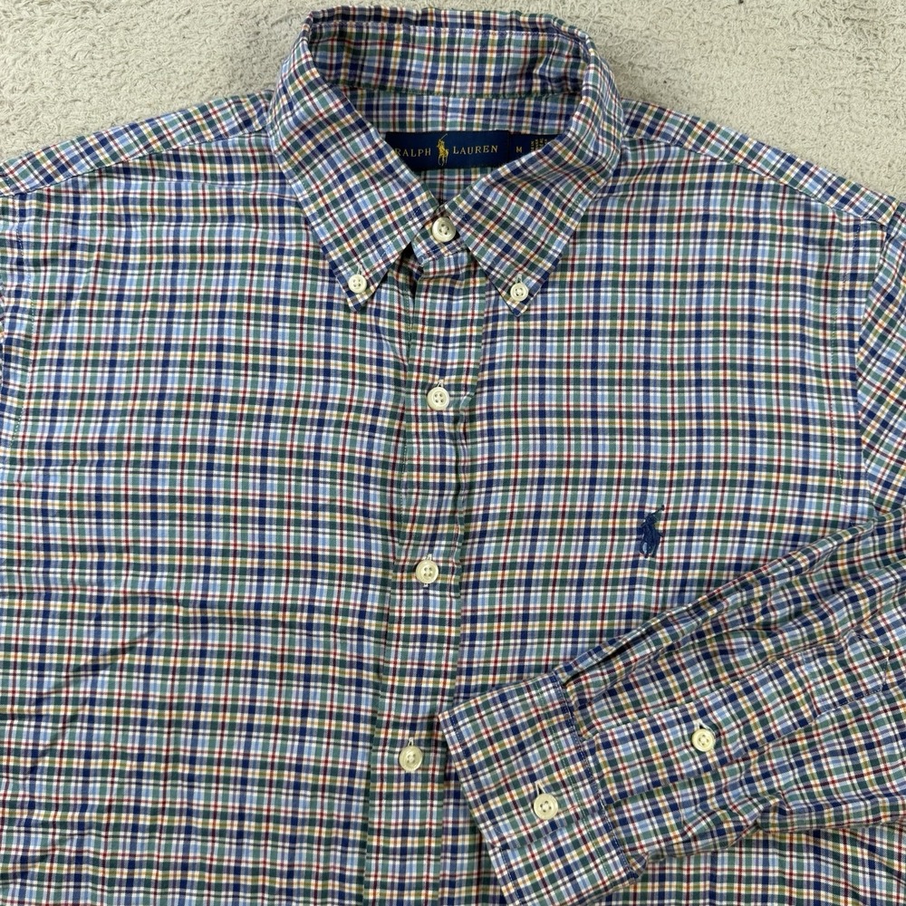 Polo Ralph Lauren Shirt Mens Medium Blue Plaid Long Sleeve Button Down Pony